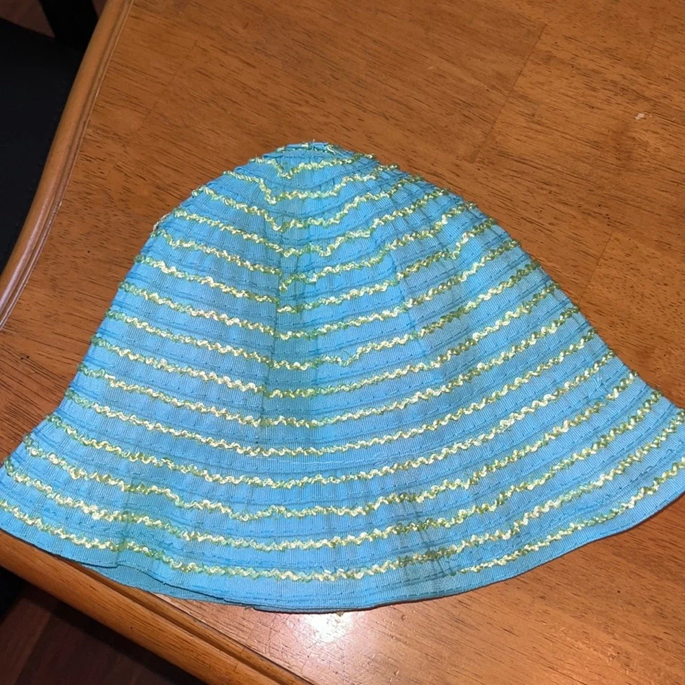 Toddler Hat Aqua with Lime Stripe Accent and Flower
